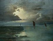 Andreas Achenbach Sonnenuntergang am Meer mit aufziehendem Gewitter France oil painting artist